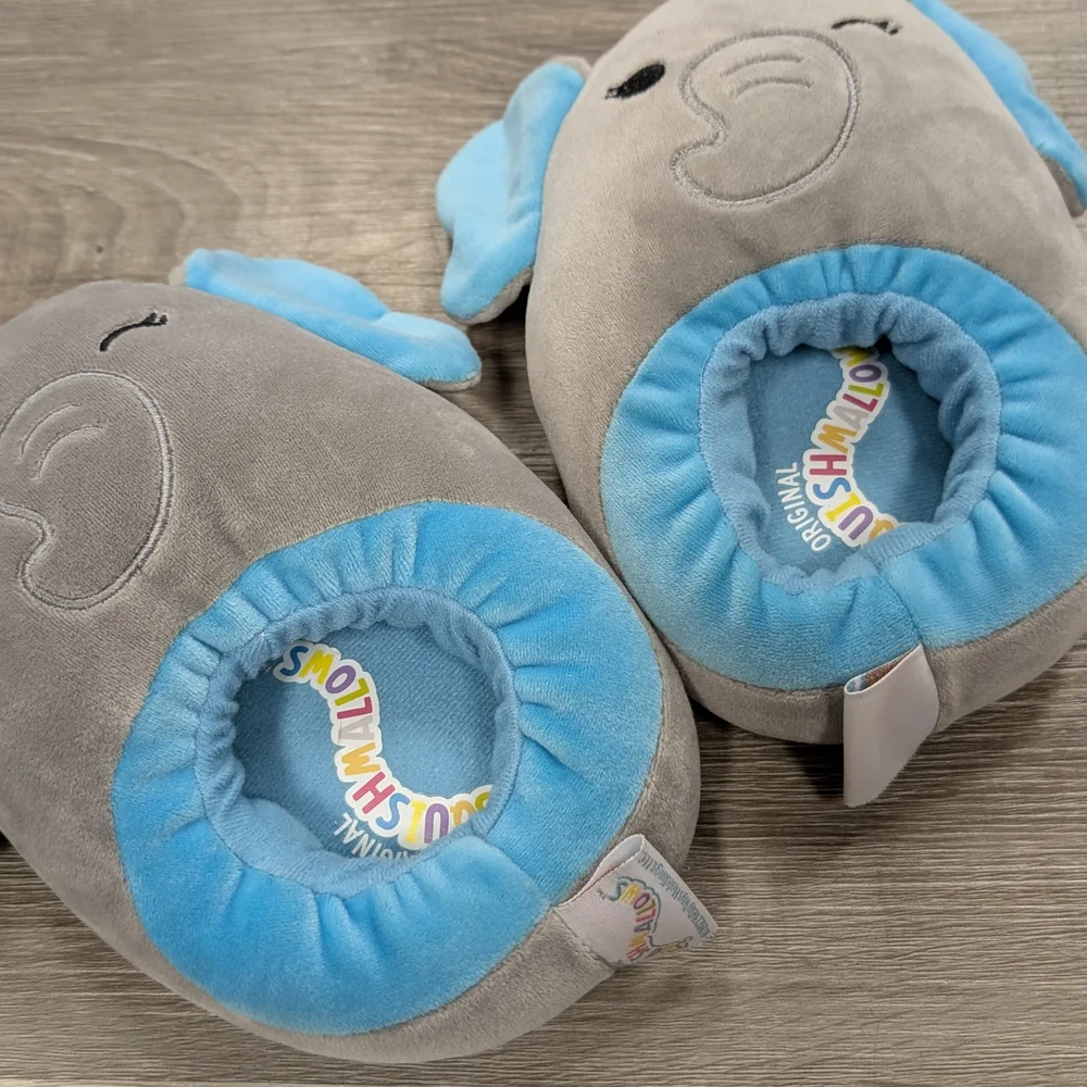 Squishmallows Gray and Blue Elephant Kids Slippers